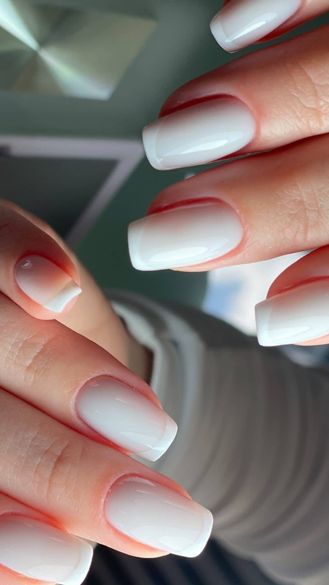 Square nails with a white French tip